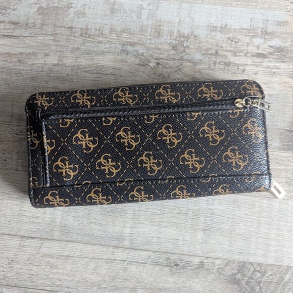 Guess Logo Zip-Around Wallet | Brown & Gold | Like New - Picture 3 of 5
